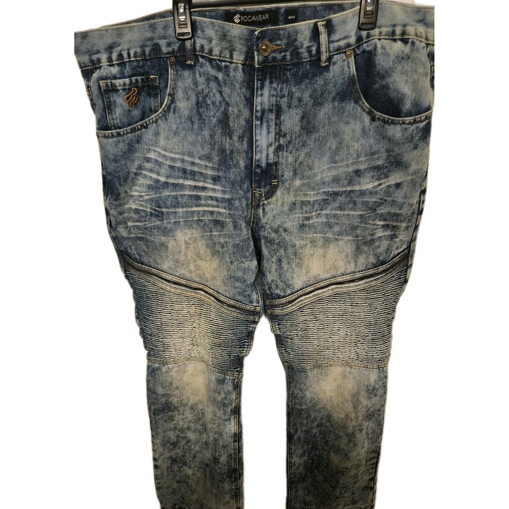 Rocawear Classic Fit Straight Acid Wash Denim Jeans Blue Zipper Button size 44